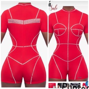 Brand New Red Gswuoo rhinestone Romper